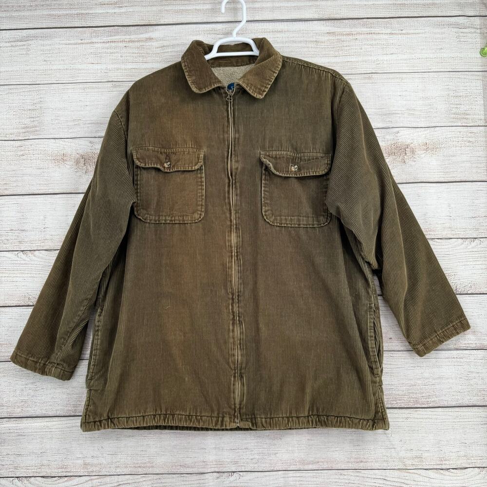 High Sierra Full Zip Sherpa Lined Corduroy Jacket Shacket Mens‎ XL Green